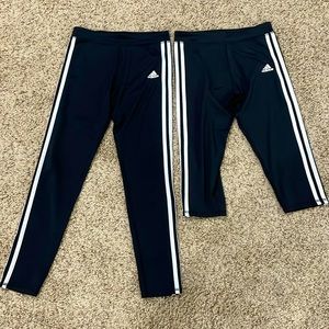 2 pair of Adidas Black with White 3 Stripe Running Tights Full Length & Capri